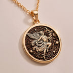 Hermes Medallion Pendant Necklaces 14K Rose 14K 14K Rose Gold Plated winged figure pendant necklace with intricate swirling design
