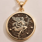 14K 14K Gold Plated Hermes Medallion Pendant Necklaces Gold plated round pendant necklace with personalized text engraving options.