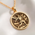 14K solid gold Hermes Medallion Greek God Necklace: round  of Hermes Greek messenger go...