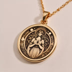 Hestia Goddess Hearth Pendant Necklaces 14K Rose 14K 14K Rose Gold Plated pendant necklace featuring a draped classical female figure design.