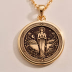 Hestia Goddess Medallion Necklaces 14K Rose 14K 14K Rose Gold Plated pendant necklace featuring a classical female portrait design on a round disc.