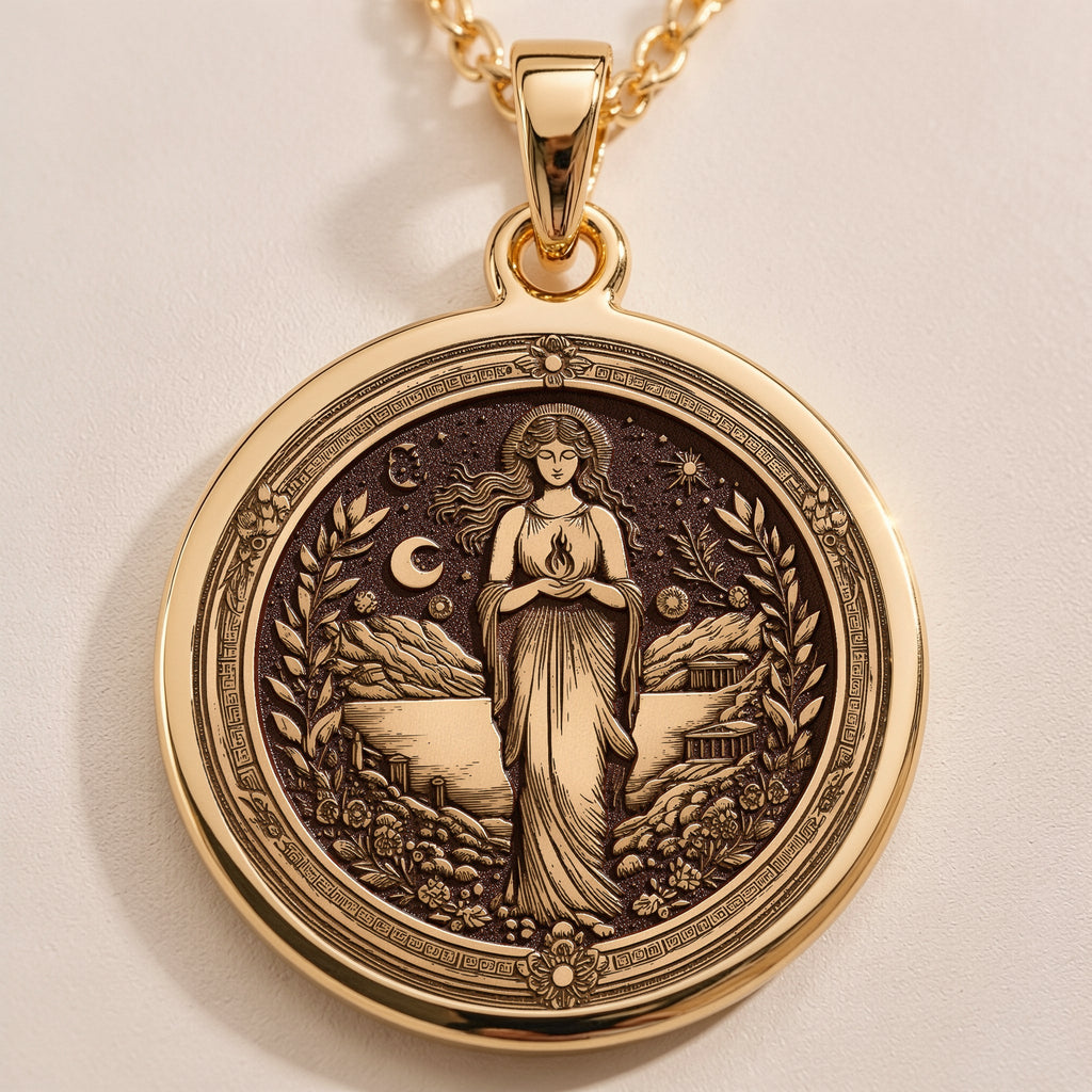 Hestia Goddess Medallion | 14K Gold & Silver Options - Ancient Mythology History Buff Gift - Image 2