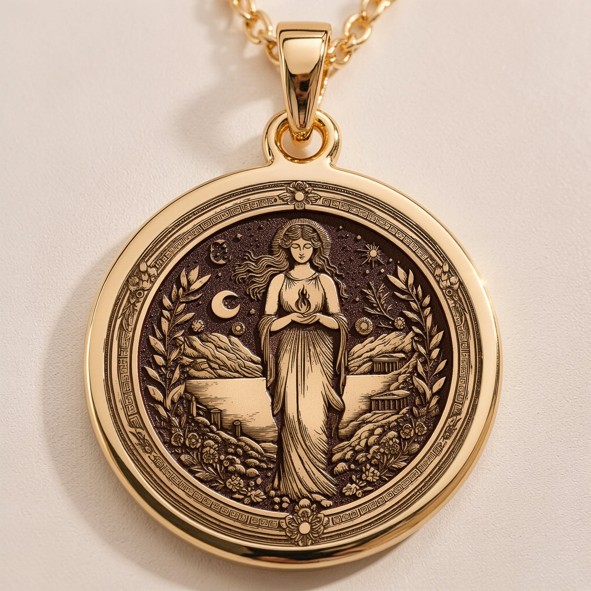 Hestia Goddess Medallion | 14K Gold & Silver Options - Ancient Mythology History Buff Gift - Image 2