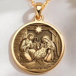 Holy Family Nativity Scene Pendant - 14K Solid Gold