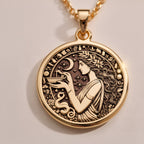 Hygieia Goddess Necklace Necklaces 925 925 Sterling Silver pendant necklace featuring an engraved classical female figure surrounded by floral wreath.