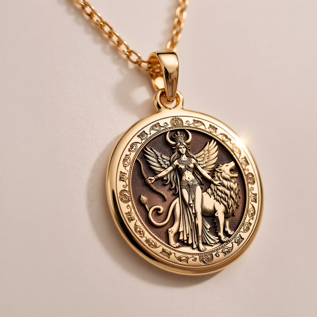 14K solid gold Star of Ishtar Goddess pendant necklace. Ancient mythology celestial protection jewelry.