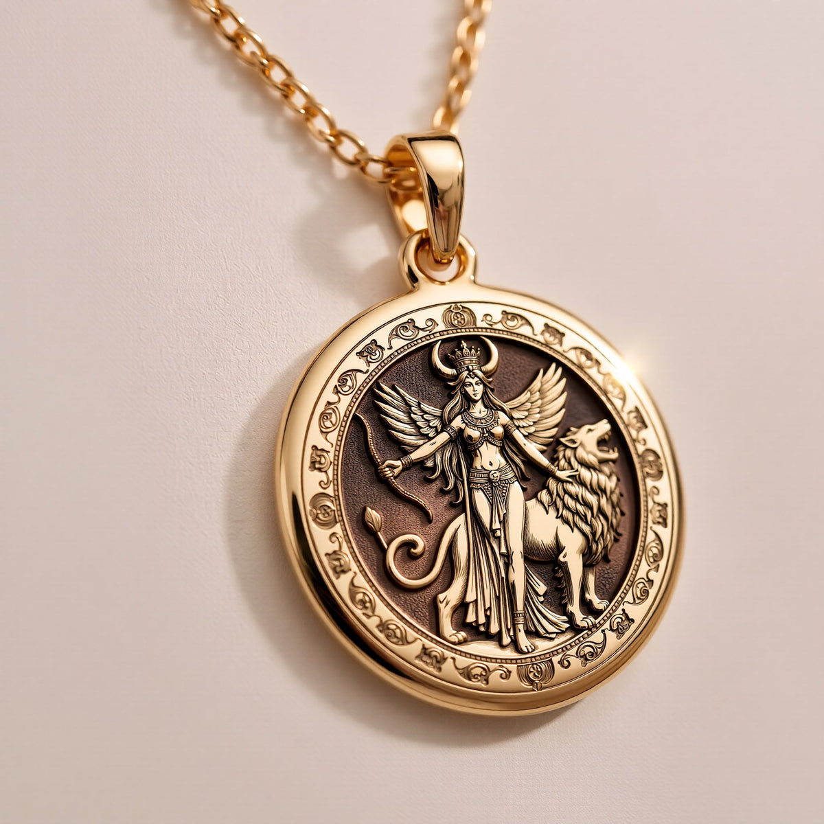 14K solid gold Star of Ishtar Goddess pendant necklace. Ancient mythology celestial protection jewelry.