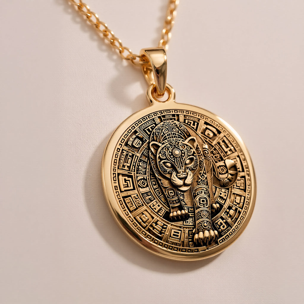 A striking 925 sterling silver tarot card pendant of a jaguar. This piece of visionary art is inspired by the Aztec god Tepeyollotl and shamanism.