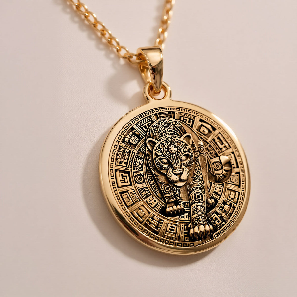 A striking 925 sterling silver tarot card pendant of a jaguar. This piece of visionary art is inspired by the Aztec god Tepeyollotl and shamanism.