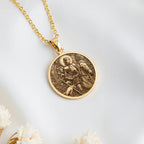 14K solid gold Joan of Arc Saint of Courage Pendant: round  of Joan of Arc French histo...