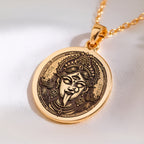 14K solid gold Kali Ma Skull Garland Tantra Pendant: round  of Kali Ma Hindu goddess wi...