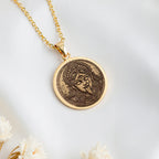 14K solid gold Kali Ma Skull Garland Tantra Pendant: round  of Hindu goddess Kali Ma wi...
