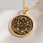 14K solid gold Kali Ma Goddess Skull Garland Pendant: round  of Kali Ma Hindu goddess w...