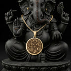 14K solid gold Kali Ma Goddess Skull Garland Pendant: round  of Kali Ma Hindu goddess o...