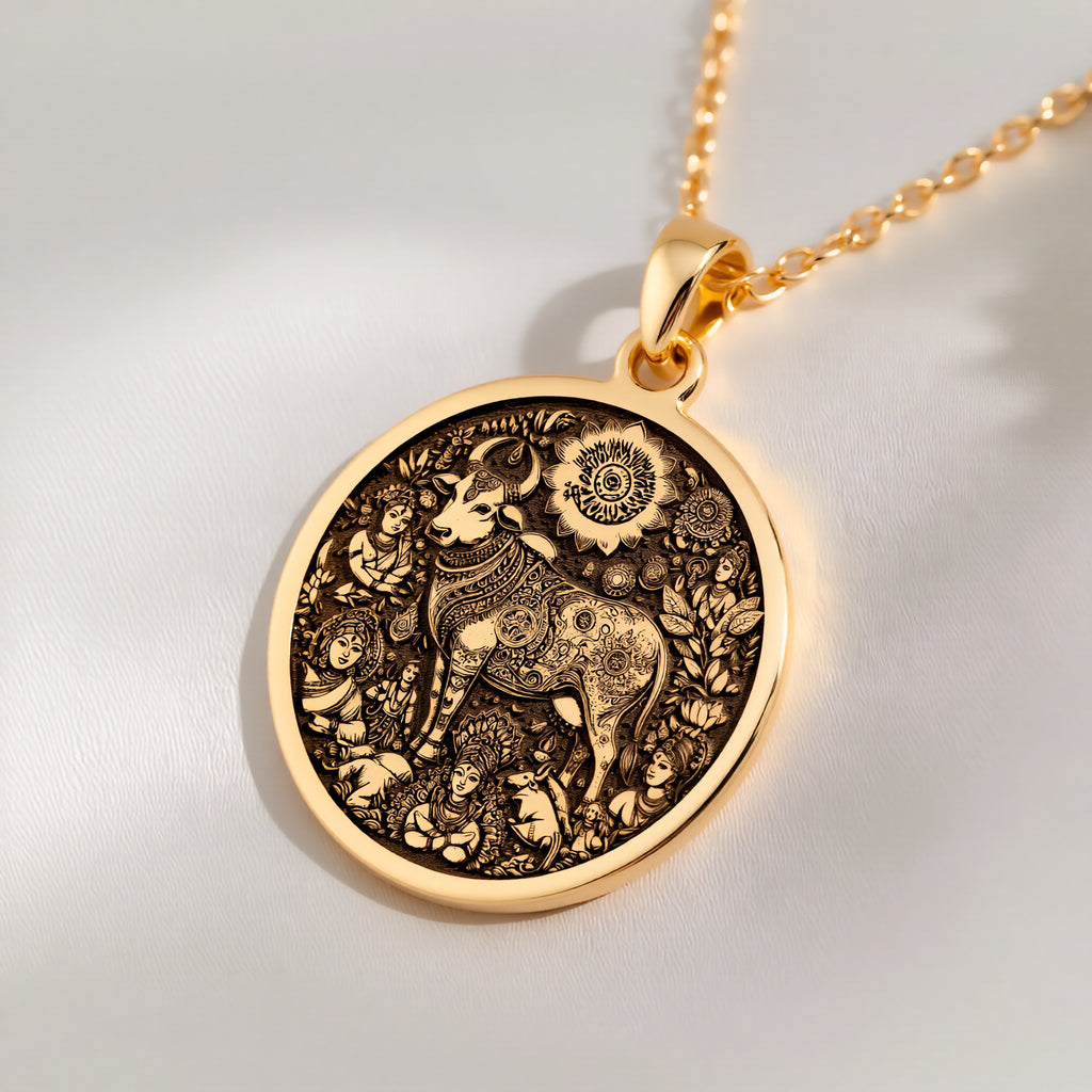 14K solid gold necklace Kamadhenu Cow Hindu Cow | - Ancient Mythology Protection Talisman mythology - view 5