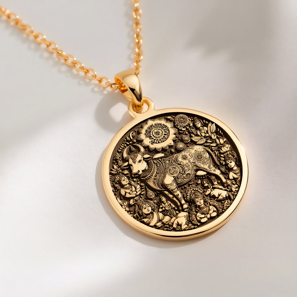 14K solid gold necklace Kamadhenu Cow Hindu Cow | - Ancient Mythology Protection Talisman mythology - view 2