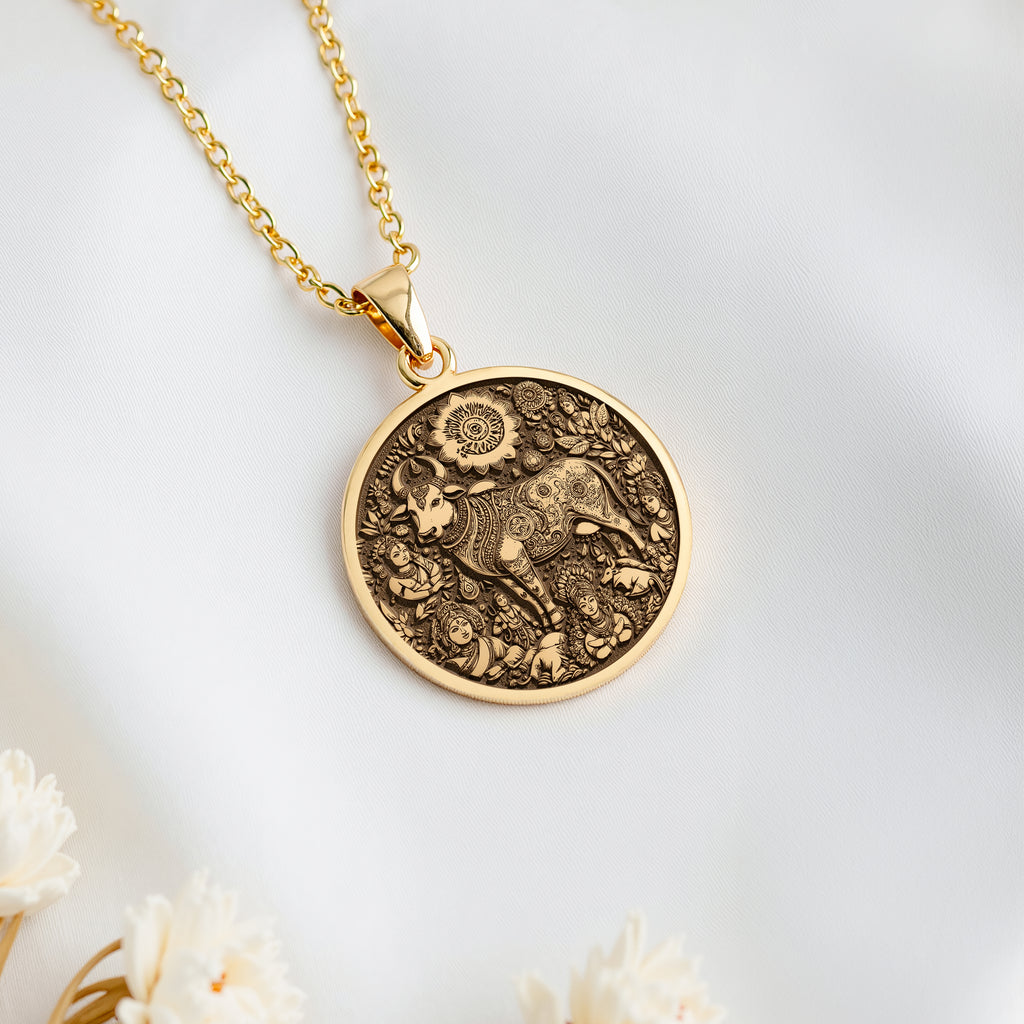 14K solid gold necklace Kamadhenu Cow Hindu Cow | - Ancient Mythology Protection Talisman mythology - view 8
