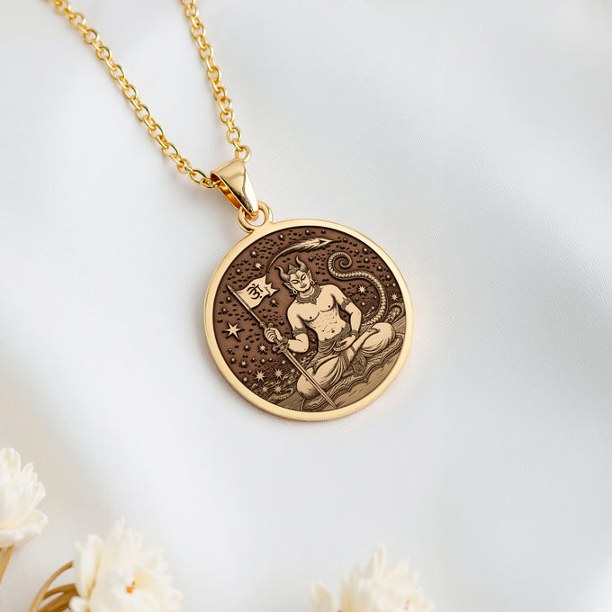14K solid gold Ketu Node Astrological Pendant. Zodiac horoscope spiritual protection necklace. Shiny gold astrology jewelry.