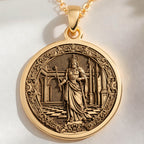 14K solid gold King Chess Coin Leadership Pendant: round  King chess piece with engrave...