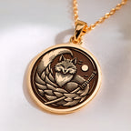 Kitsune Fox Medallion Necklace Necklaces 14K 14K Gold Plated fox illustration pendant necklace with circular design