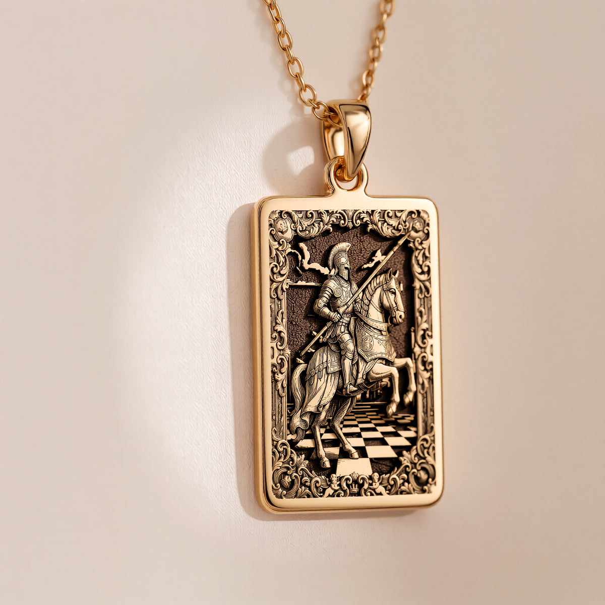 Knight Chess Piece Horse Head Charm Pendant | 14K Solid Gold - Strategic Game Lover Gift