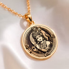 Krishna Amulet Hindu Pendant Necklaces 14K 14K Gold Plated pendant necklace featuring a classical framed portrait design with an animal head motif.