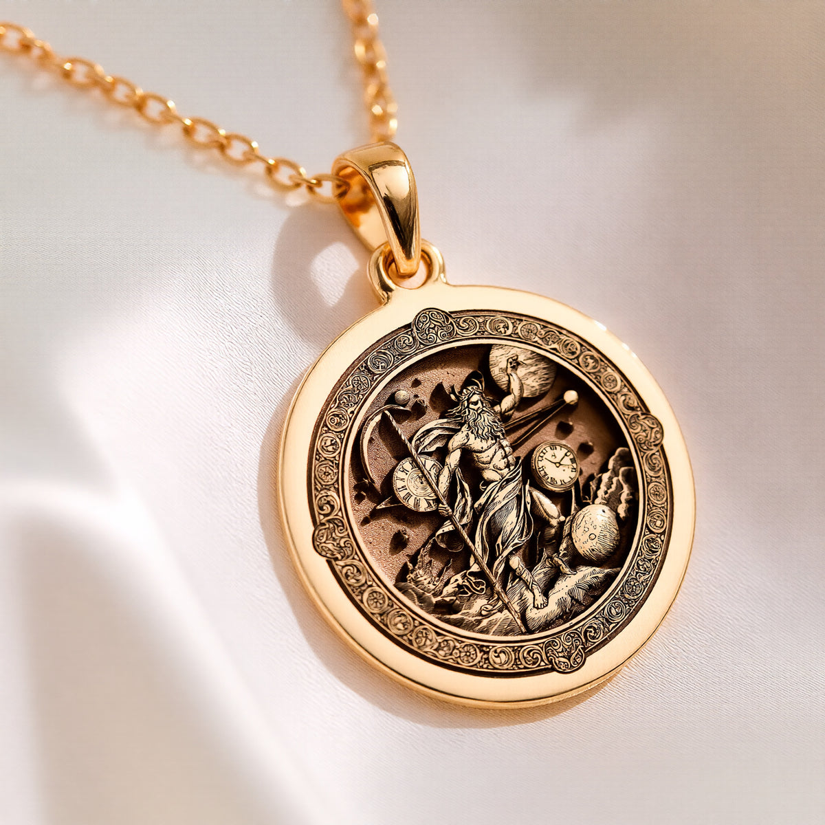 Cronus Titan Time Lord Necklace | 14K Solid Gold - Ancient Mythology Protection Talisman