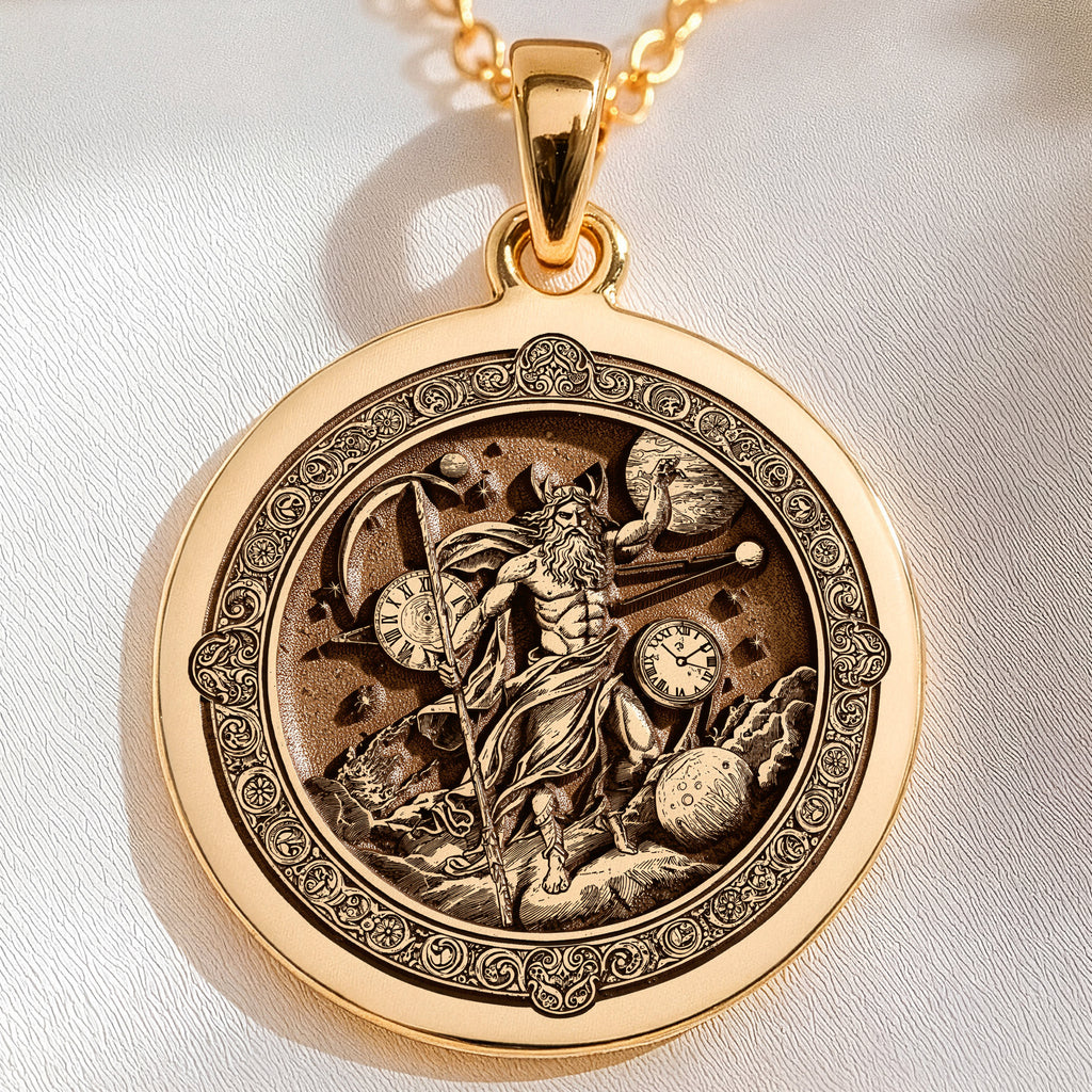 Cronus Titan Time Lord Necklace | 14K Solid Gold - Ancient Mythology Protection Talisman
