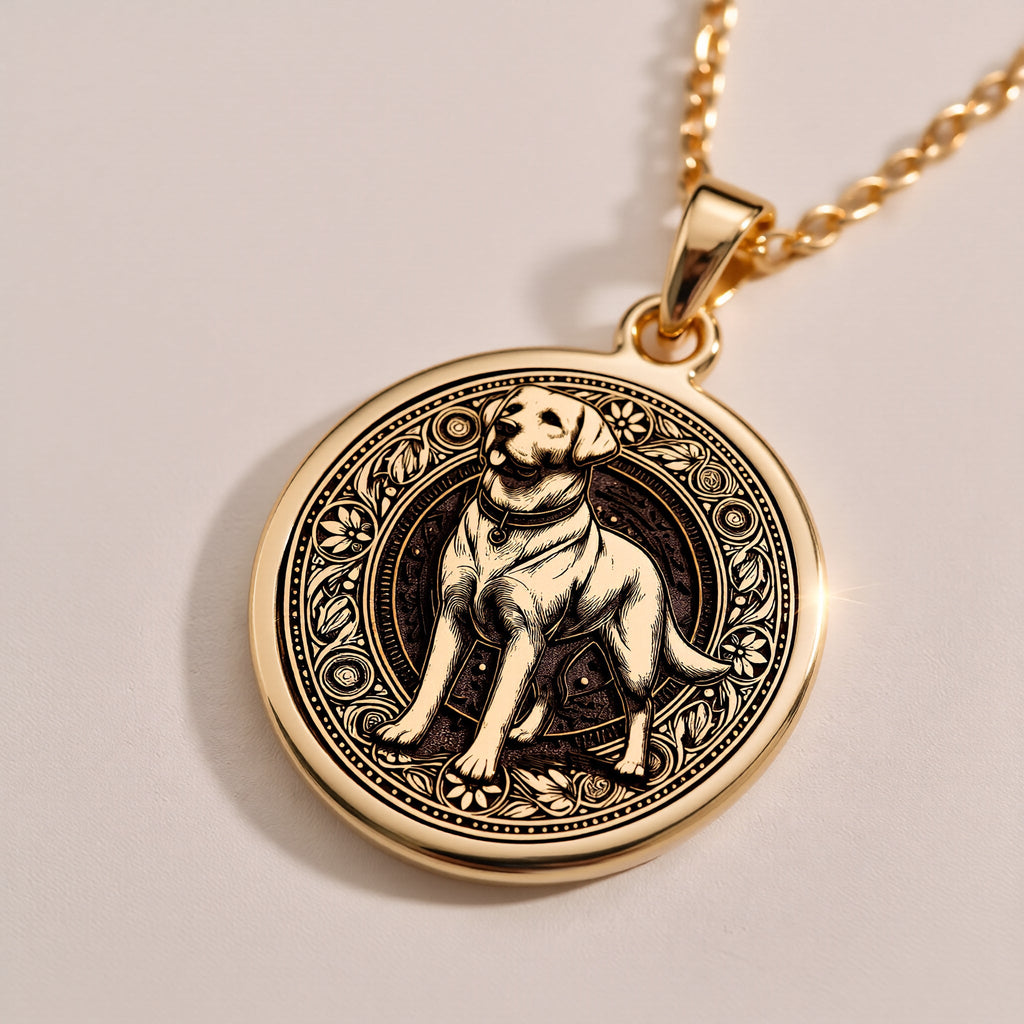 A personalized 925 sterling silver Labrador necklace. This gift celebrates the devoted heart of the Lab, a cherished pet memorial keepsake.