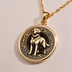 A custom rose gold plated Dog Lover tarot necklace. This piece is a perfect gift, honoring the boundless love of a Labrador.