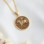 Lady Godiva Horse Rider Coin Pendant | 14K Solid Gold - Ancient Mythology History Buff Gift