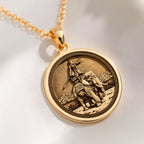 14K solid gold Lady Trieu Warrior Queen Necklace: round  of Lady Trieu Vietnamese warri...