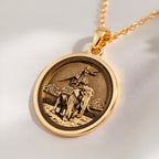 14K solid gold Lady Trieu Warrior Queen Necklace: round  of Lady Trieu Vietnamese warri...
