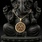 14K solid gold Lakshmi Goddess Divine Feminine Necklace: round  of Lakshmi Hindu goddes...