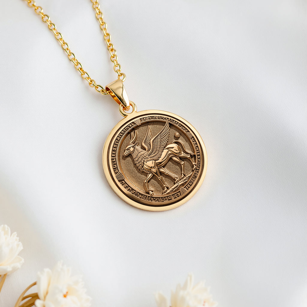 Lamassu Guardian Assyrian Pendant | 14K Solid Gold - Ancient Mythology Protection Talisman