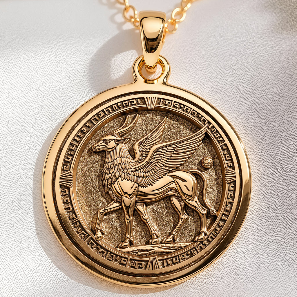 Lamassu Guardian Assyrian Pendant | 14K Solid Gold - Ancient Mythology Protection Talisman