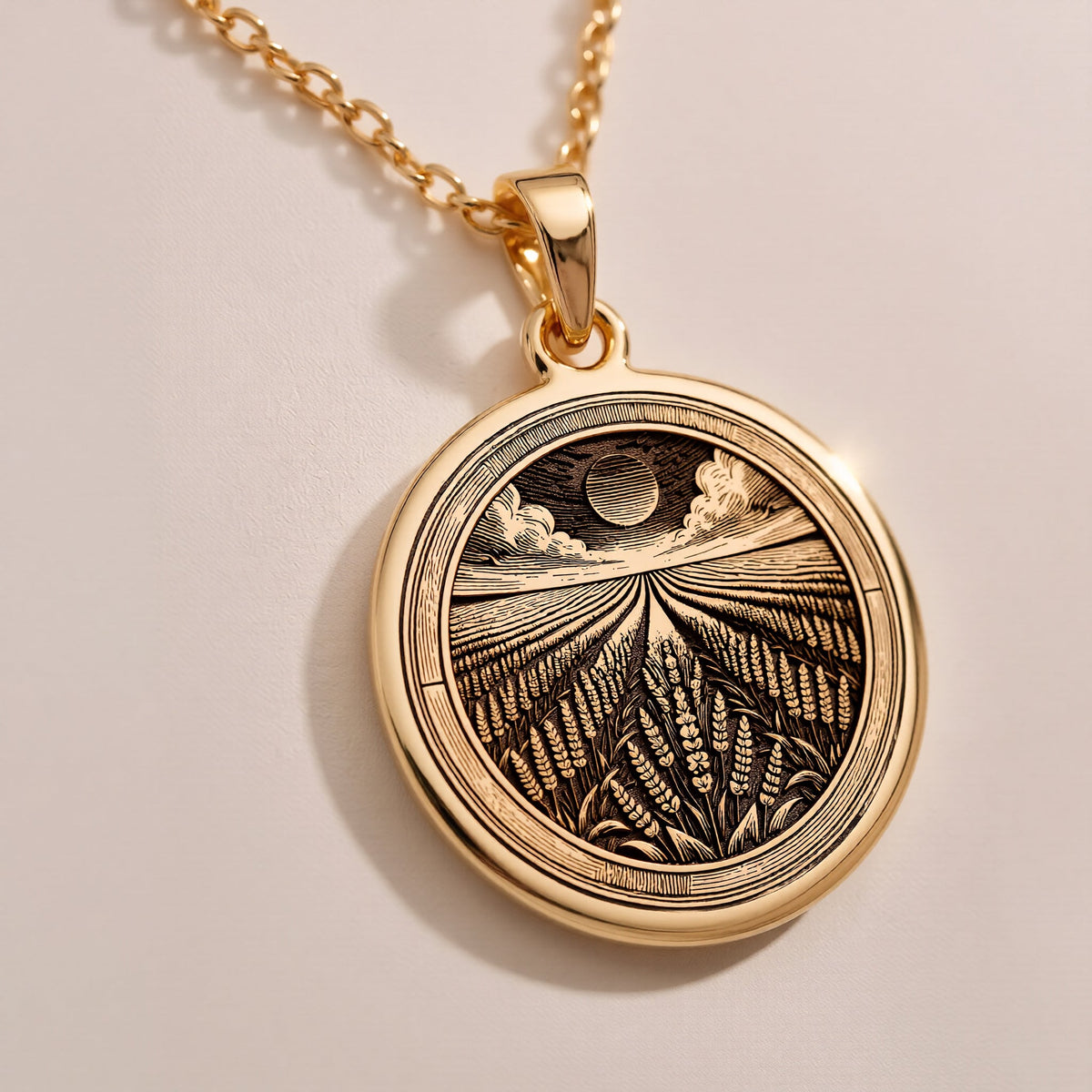 925 925 Sterling Silver Lavender Field Floral Sun Coin Pendant Necklaces Silver sunburst pattern pendant necklace with radiating lines on dark fabric.