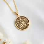 14K solid gold Leo Zodiac Sign Pendant: round  of Leo zodiac sign fire air earth water ...