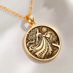 14K solid gold Leo Zodiac Sign Pendant: round  of Leo zodiac sign engraved lion woman f...