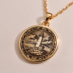 Lighthouse Coastal Beacon Medallion Pendant Necklaces Rose 14K Rose 14K 14K Rose 14K 14K Rose Gold Plated pendant necklace featuring a vintage lighthouse scene on a round disc.