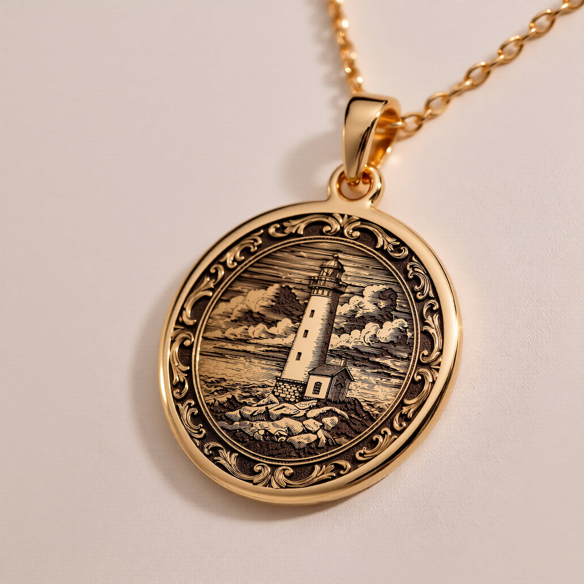 925 sterling silver Lighthouse Coastal Beacon Medallion Pendant: size chart round gold ...