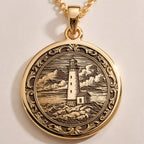 Lighthouse Coastal Beacon Medallion Pendant | 14K Gold & Silver Options - Nautical Maritime Wanderlust - Image 2