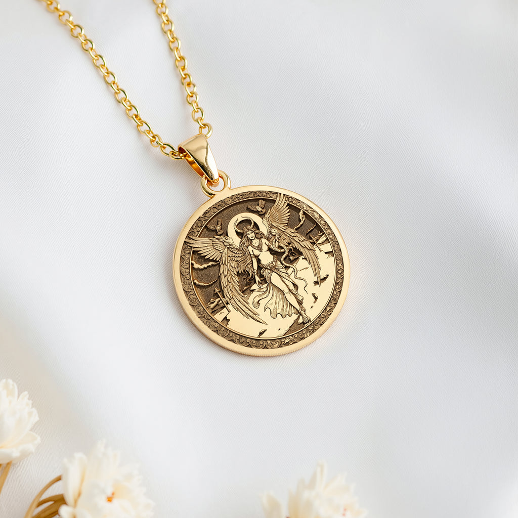 Lilith Rebel Goddess Coin Pendant | 14K Solid Gold - Dark Feminine Witchy Symbol