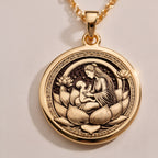 Lotus Mother Pendant Necklaces 14K Rose 14K 14K Rose Gold Plated pendant necklace with ornate lotus design and intricate relief detail.