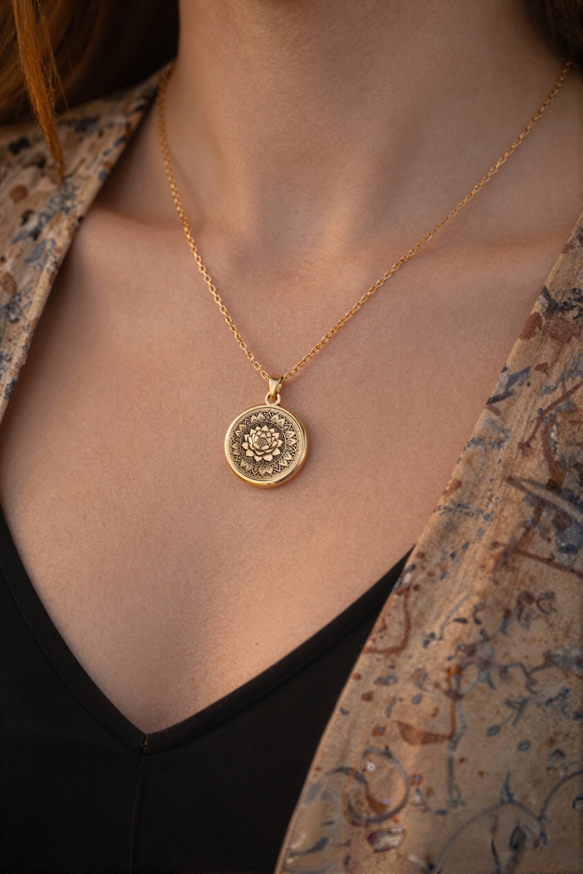 Lotus Mandala Spiritual Pendant Necklaces 925 925 Sterling Silver metal pendant with detailed floral mandala design necklace