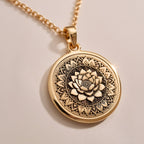 Beautiful Rose Gold Plated lotus charm necklace featuring mandala design. A feminine flower of enlightenment pendant.