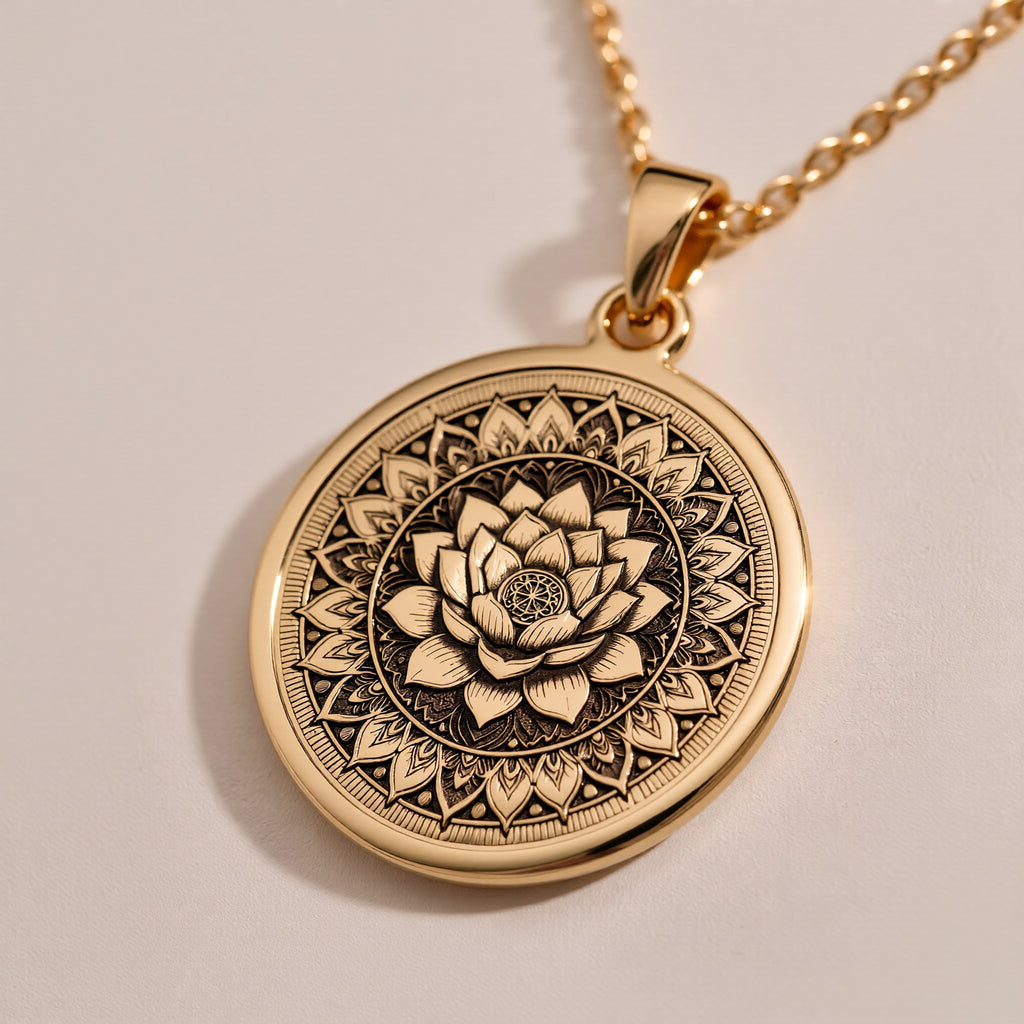 Graceful Rose Gold Plated mandala lotus medallion, representing peace and spiritual growth. Ideal gift for her yoga journey.
