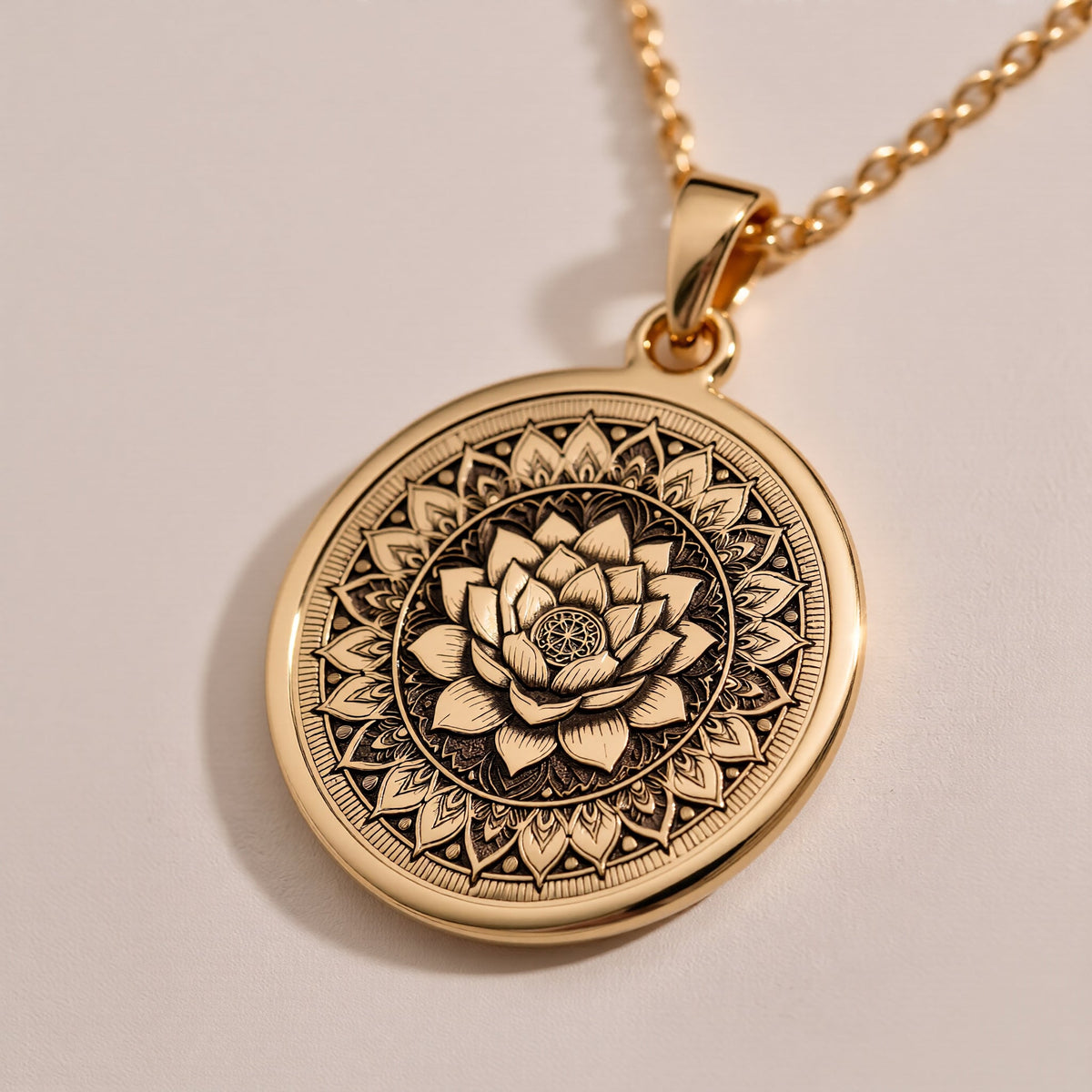 Graceful Rose Gold Plated mandala lotus medallion, representing peace and spiritual growth. Ideal gift for her yoga journey.