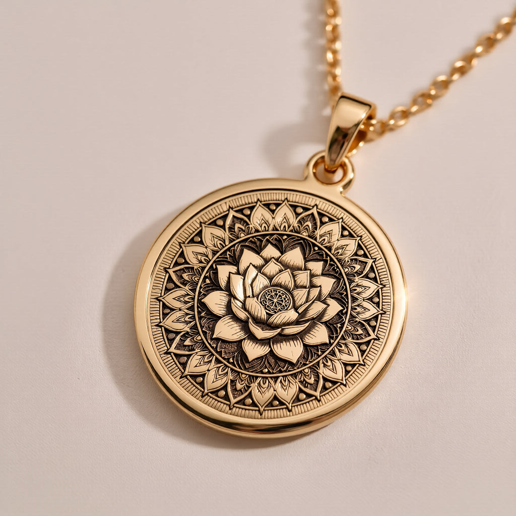 Lotus Mandala Spiritual Pendant Necklaces 925 925 Sterling Silver sunburst pendant necklace with delicate chain and size charts.