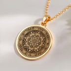 14K solid gold Mandala Art Medallion Necklace: round  intricate mandala art with centra...